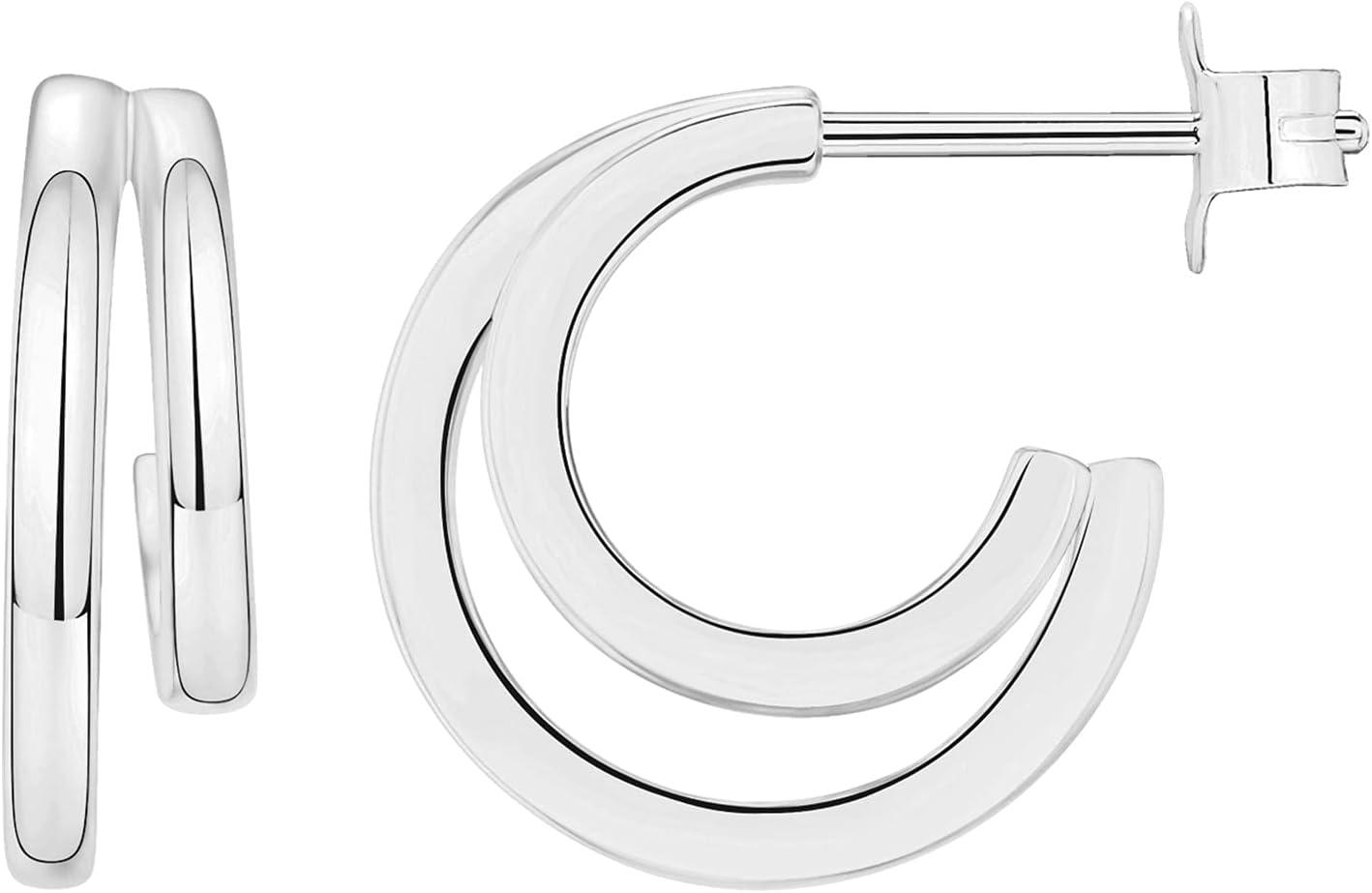 imagePAVOI 14K Gold Plated Multi Huggie Hoop Earrings for Women 925 Sterling Silver Posts Triple Split Hoop Gold Earrings for Women Trendy Fashion JewelryDouble