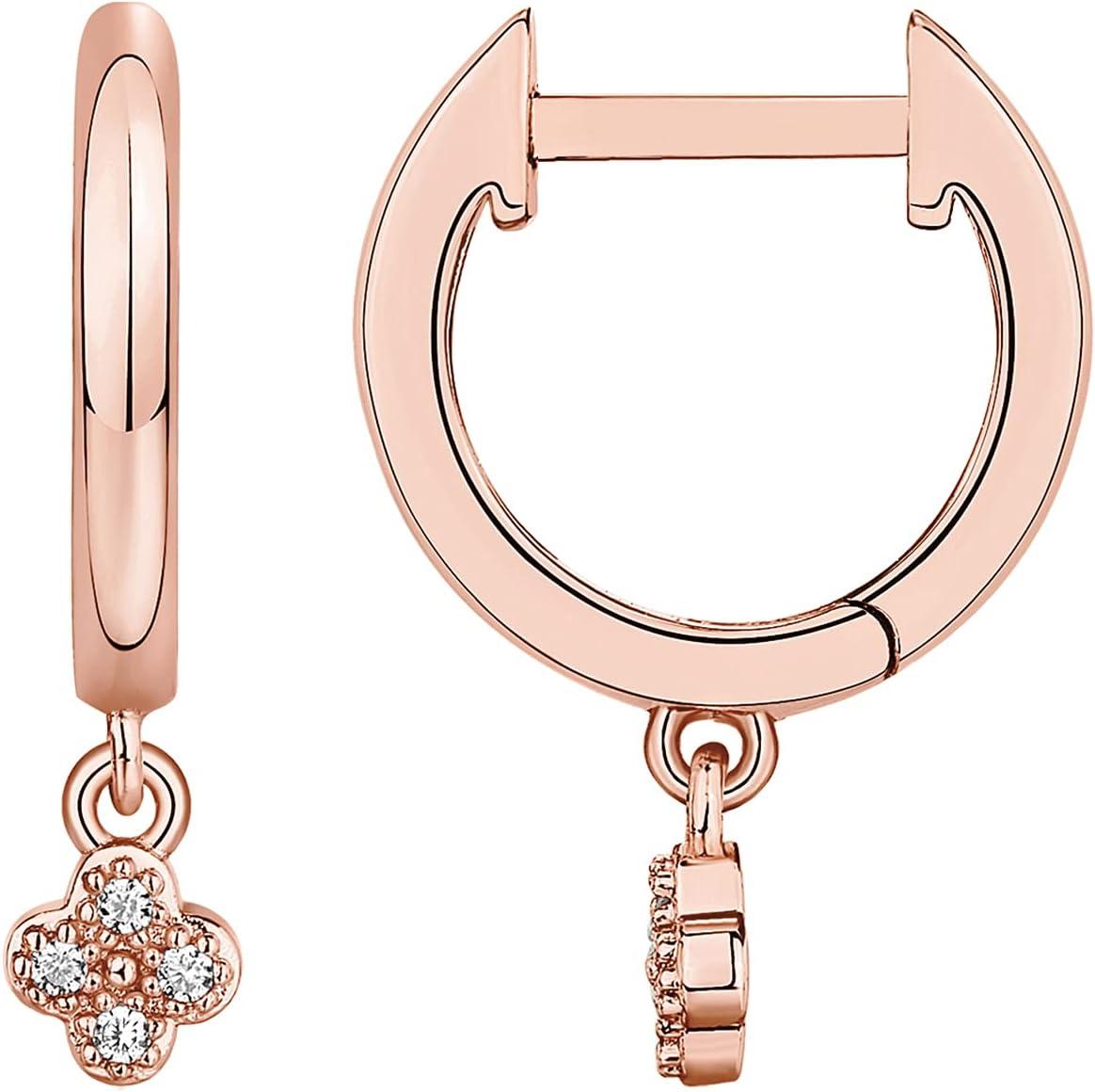 imagePAVOI 14K Gold Plated S925 Sterling Silver Post Lightweight DropDangle Huggie Earrings for Women Religious Ornament Cross Evil Eye Clover Celtic Dainty Earrings for WomenRose Gold