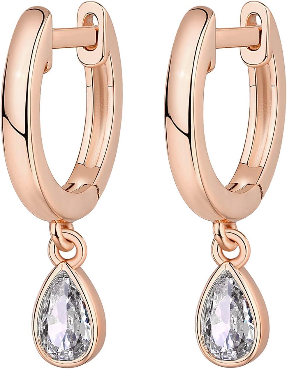 imagePAVOI 14K Gold Plated S925 Sterling Silver Post Lightweight DropDangle Huggie Earrings for Women Religious Ornament Cross Evil Eye Clover Celtic Dainty Earrings for WomenRose Gold