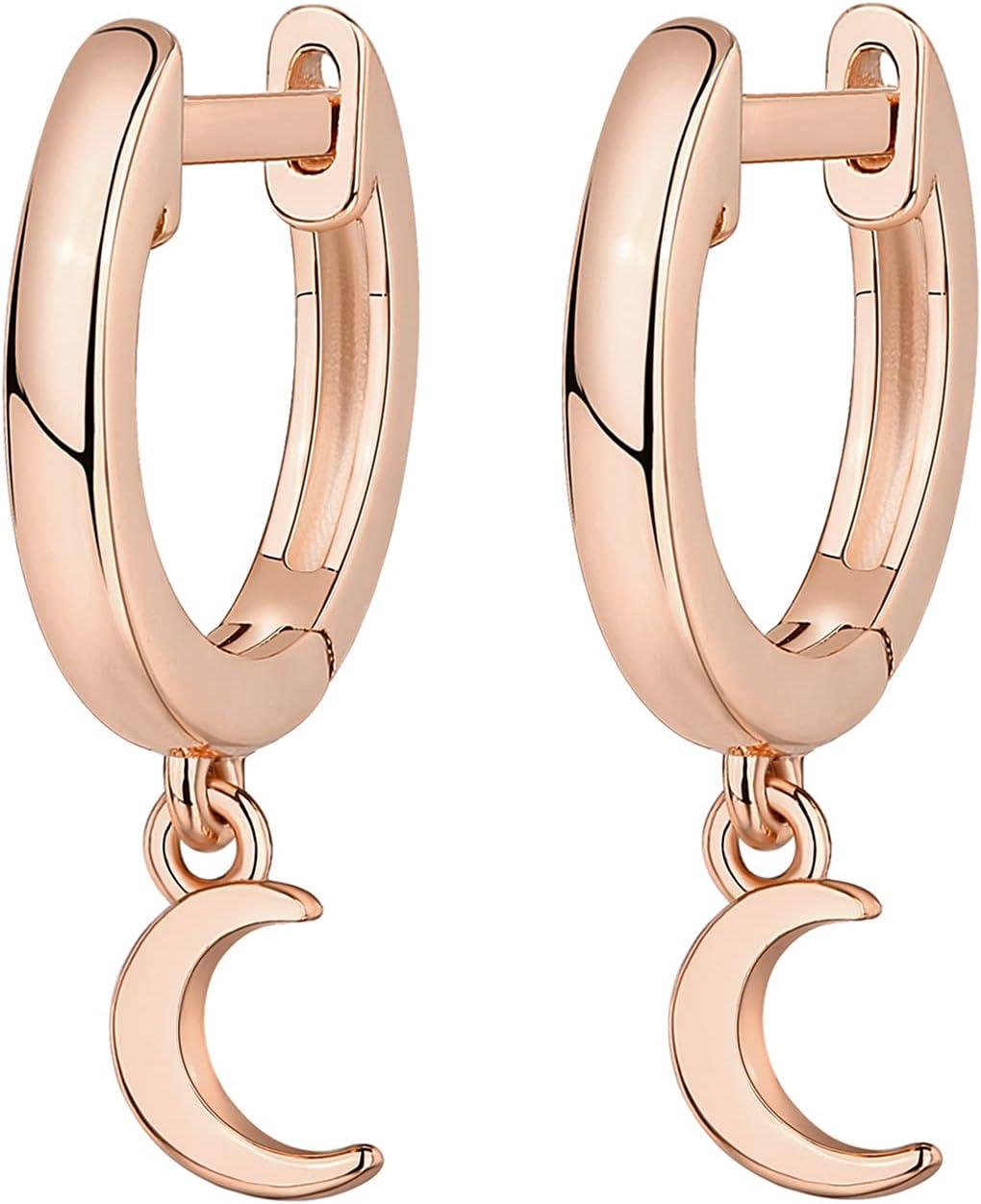 imagePAVOI 14K Gold Plated S925 Sterling Silver Post Lightweight DropDangle Huggie Earrings for Women Religious Ornament Cross Evil Eye Clover Celtic Dainty Earrings for WomenRose Gold