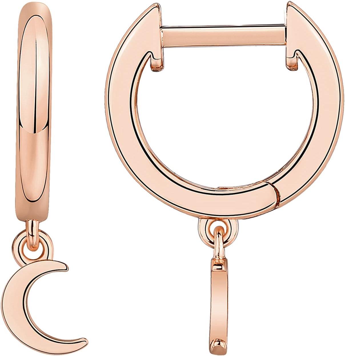 imagePAVOI 14K Gold Plated S925 Sterling Silver Post Lightweight DropDangle Huggie Earrings for Women Religious Ornament Cross Evil Eye Clover Celtic Dainty Earrings for WomenRose Gold