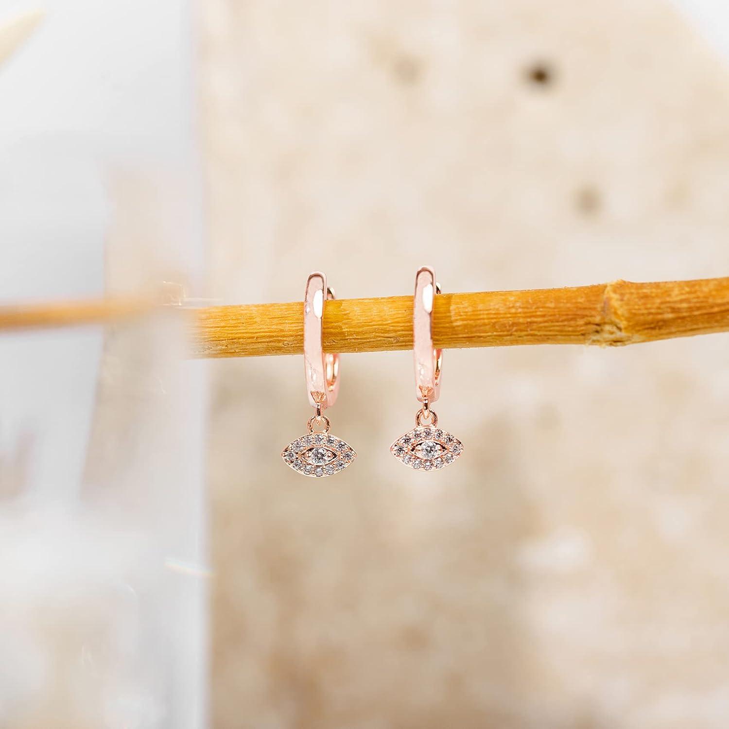 imagePAVOI 14K Gold Plated S925 Sterling Silver Post Lightweight DropDangle Huggie Earrings for Women Religious Ornament Cross Evil Eye Clover Celtic Dainty Earrings for WomenRose Gold