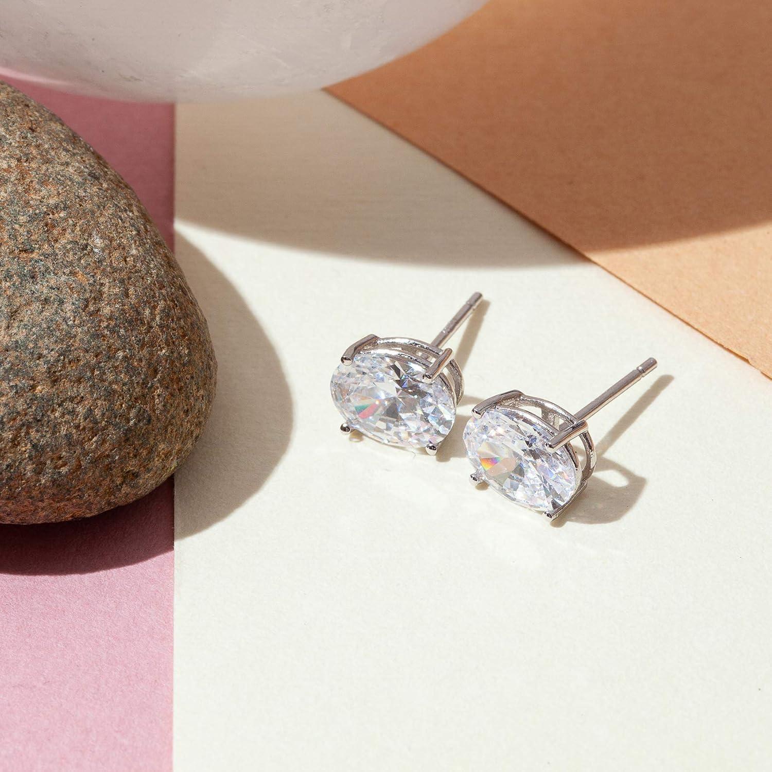 imagePAVOI 14K Gold Plated 925 Sterling Silver Cubic Zirconia Stud Earrings for Women Simulated Diamond CZ EarringsRose Gold