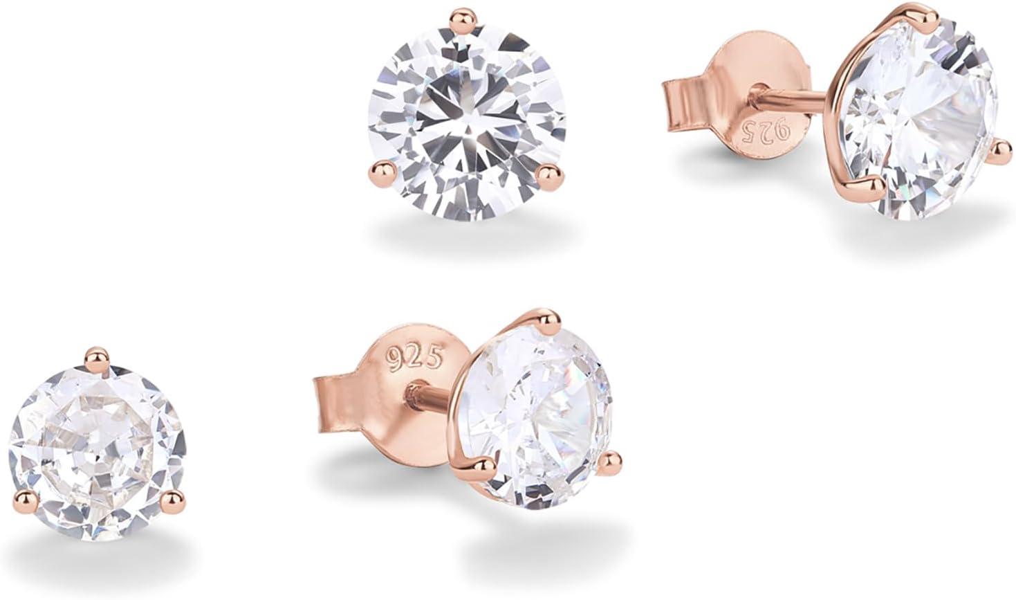 imagePAVOI 14K Gold Plated 925 Sterling Silver Cubic Zirconia Stud Earrings for Women Simulated Diamond CZ EarringsRose Gold