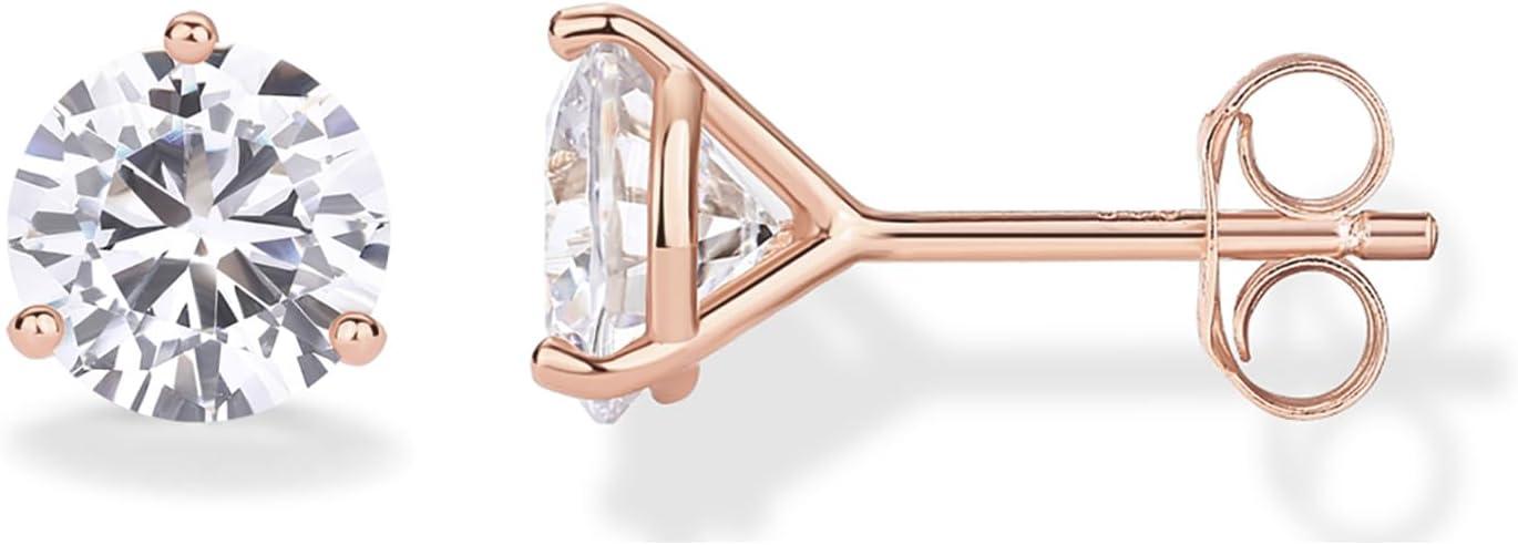 imagePAVOI 14K Gold Plated 925 Sterling Silver Cubic Zirconia Stud Earrings for Women Simulated Diamond CZ EarringsRose Gold