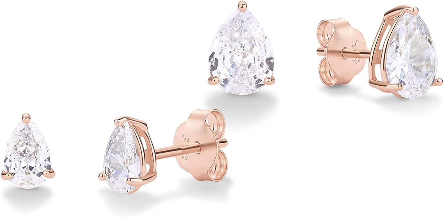 imagePAVOI 14K Gold Plated 925 Sterling Silver Cubic Zirconia Stud Earrings for Women Simulated Diamond CZ EarringsRose Gold
