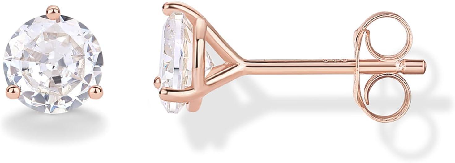 imagePAVOI 14K Gold Plated 925 Sterling Silver Cubic Zirconia Stud Earrings for Women Simulated Diamond CZ EarringsRose Gold