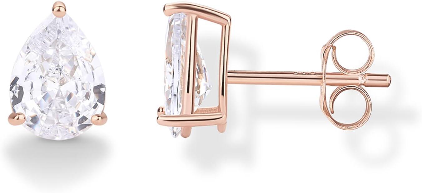 imagePAVOI 14K Gold Plated 925 Sterling Silver Cubic Zirconia Stud Earrings for Women Simulated Diamond CZ EarringsRose Gold