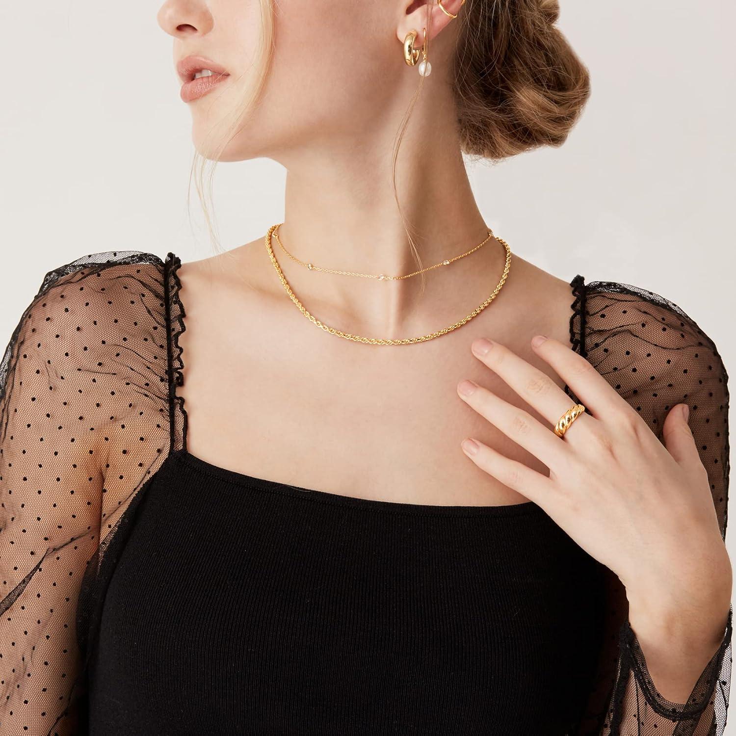 imagePAVOI 14K Gold Plated Adjustable Link Chain Necklace for Women Box Rope Sphere Bead Serpentine Anchor Mariner Gold Chain Necklaces18K Yellow Gold Vermeil