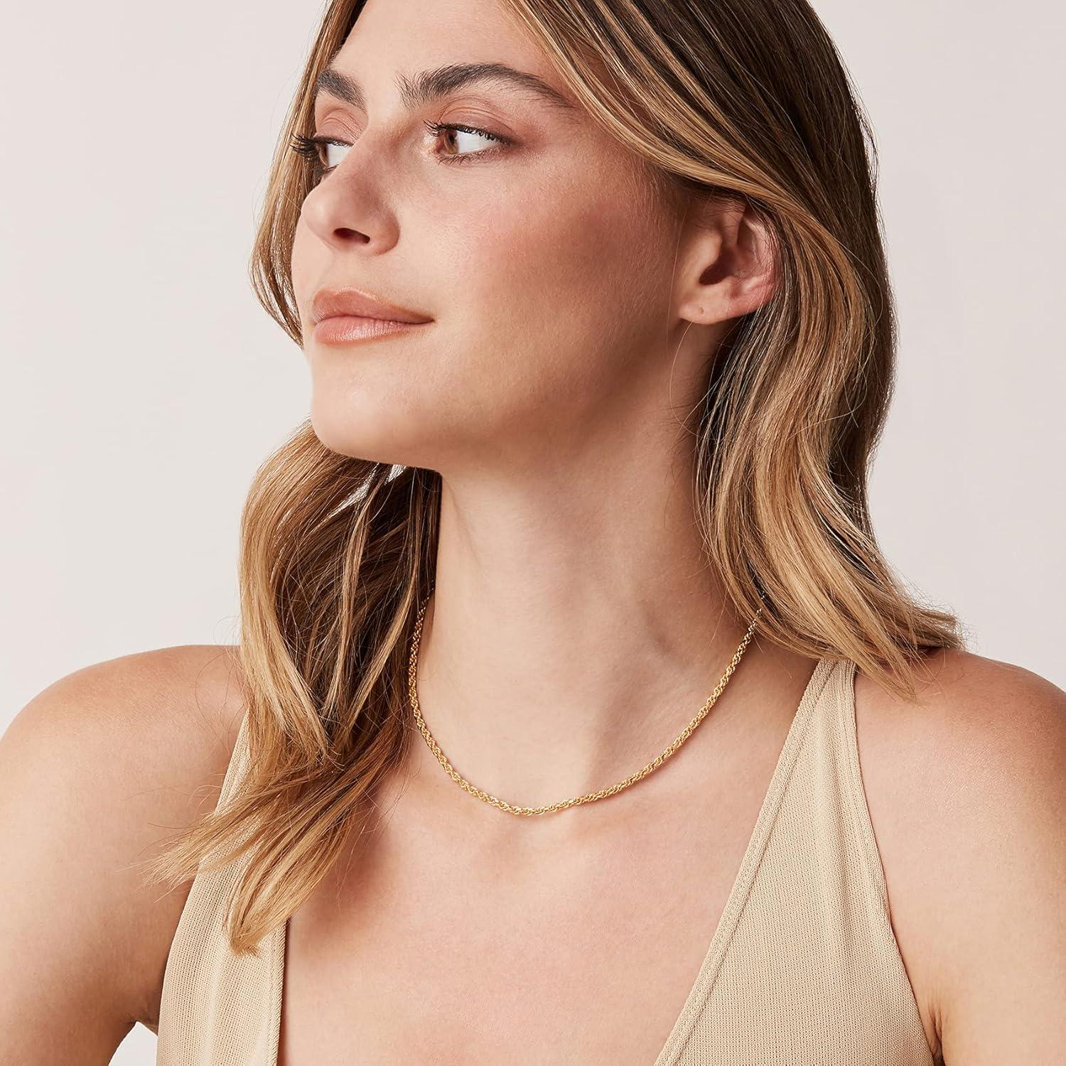 imagePAVOI 14K Gold Plated Adjustable Link Chain Necklace for Women Box Rope Sphere Bead Serpentine Anchor Mariner Gold Chain Necklaces18K Yellow Gold Vermeil