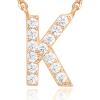 PAVOI 14K White Gold Plated Cubic Zirconia Initial Necklace | Letter Dainty Necklaces for Women(- K)