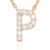 PAVOI 14K White Gold Plated Cubic Zirconia Initial Necklace | Letter Dainty Necklaces for Women(- P)