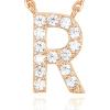 PAVOI 14K White Gold Plated Cubic Zirconia Initial Necklace | Letter Dainty Necklaces for Women(- R)