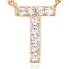 PAVOI 14K White Gold Plated Cubic Zirconia Initial Necklace | Letter Dainty Necklaces for Women(- T)