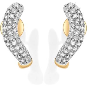 PAVOI 14K Gold Plated 925 Sterling Silver Post CZ Wavy Stud Earrings | Twisted Wave Cubic Zirconia Half Huggie Earrings for Women(Yellow Gold)