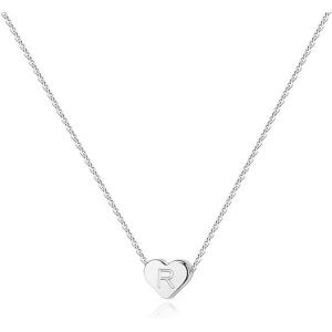 PAVOI 14K Gold Plated Tiny Heart Necklace | Dainty Necklace for Women | Personalized Letter Heart Choker | Adjustable Slider(- R)
