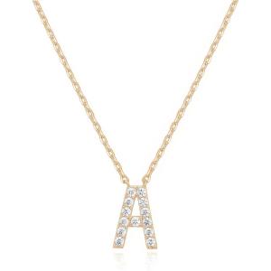 PAVOI 14K White Gold Plated Cubic Zirconia Initial Necklace | Letter Dainty Necklaces for Women(- A)