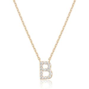 PAVOI 14K White Gold Plated Cubic Zirconia Initial Necklace | Letter Dainty Necklaces for Women(- B)