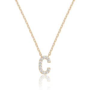PAVOI 14K White Gold Plated Cubic Zirconia Initial Necklace | Letter Dainty Necklaces for Women(- C)