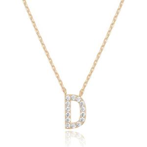 PAVOI 14K White Gold Plated Cubic Zirconia Initial Necklace | Letter Dainty Necklaces for Women(- D)