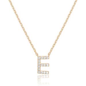PAVOI 14K White Gold Plated Cubic Zirconia Initial Necklace | Letter Dainty Necklaces for Women(- E)
