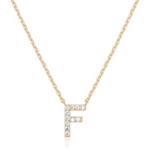 PAVOI 14K White Gold Plated Cubic Zirconia Initial Necklace | Letter Dainty Necklaces for Women(- F)