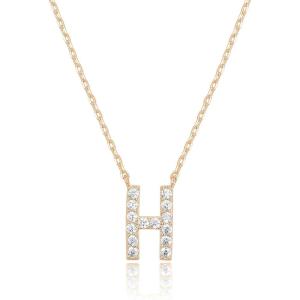 PAVOI 14K White Gold Plated Cubic Zirconia Initial Necklace | Letter Dainty Necklaces for Women(- H)