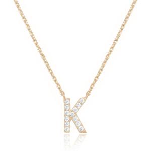 PAVOI 14K White Gold Plated Cubic Zirconia Initial Necklace | Letter Dainty Necklaces for Women(- K)