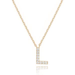 PAVOI 14K White Gold Plated Cubic Zirconia Initial Necklace | Letter Dainty Necklaces for Women(- L)