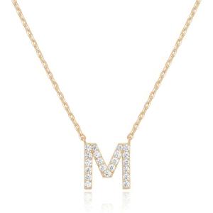PAVOI 14K White Gold Plated Cubic Zirconia Initial Necklace | Letter Dainty Necklaces for Women(- M)