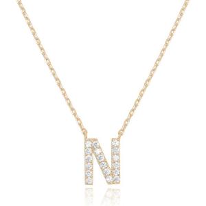 PAVOI 14K White Gold Plated Cubic Zirconia Initial Necklace | Letter Dainty Necklaces for Women(- N)