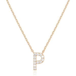 PAVOI 14K White Gold Plated Cubic Zirconia Initial Necklace | Letter Dainty Necklaces for Women(- P)
