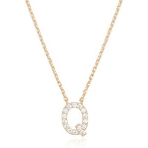 PAVOI 14K White Gold Plated Cubic Zirconia Initial Necklace | Letter Dainty Necklaces for Women(- Q)