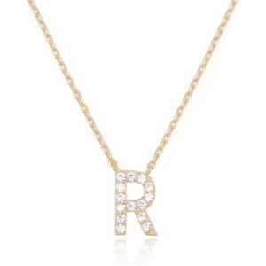 PAVOI 14K White Gold Plated Cubic Zirconia Initial Necklace | Letter Dainty Necklaces for Women(- R)
