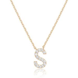 PAVOI 14K White Gold Plated Cubic Zirconia Initial Necklace | Letter Dainty Necklaces for Women(- S)