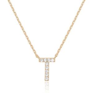 PAVOI 14K White Gold Plated Cubic Zirconia Initial Necklace | Letter Dainty Necklaces for Women(- T)