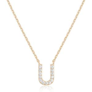 PAVOI 14K White Gold Plated Cubic Zirconia Initial Necklace | Letter Dainty Necklaces for Women(- U)