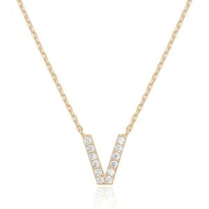 PAVOI 14K White Gold Plated Cubic Zirconia Initial Necklace | Letter Dainty Necklaces for Women(- V)