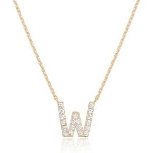 PAVOI 14K White Gold Plated Cubic Zirconia Initial Necklace | Letter Dainty Necklaces for Women(- W)