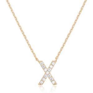 PAVOI 14K White Gold Plated Cubic Zirconia Initial Necklace | Letter Dainty Necklaces for Women(- X)
