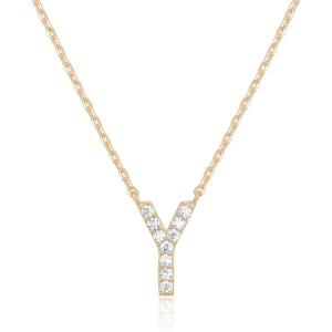 PAVOI 14K White Gold Plated Cubic Zirconia Initial Necklace | Letter Dainty Necklaces for Women(- Y)
