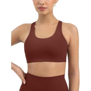 PAVOI ACTIVE Racerback Supportive Sports Bras for Women – High Support Scoop Neck Gym Workout Bra Removable Pads – HiPerform(Chocolate)