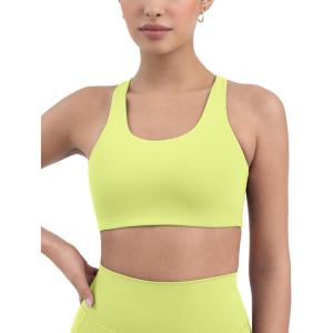 PAVOI ACTIVE Racerback Supportive Sports Bras for Women – High Support Scoop Neck Gym Workout Bra Removable Pads – HiPerform(Citron)