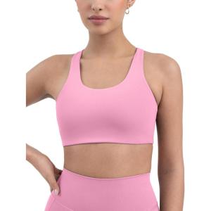 PAVOI ACTIVE Racerback Supportive Sports Bras for Women – High Support Scoop Neck Gym Workout Bra Removable Pads – HiPerform(Petal)