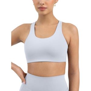 PAVOI ACTIVE Racerback Supportive Sports Bras for Women – High Support Scoop Neck Gym Workout Bra Removable Pads – HiPerform(Silver)