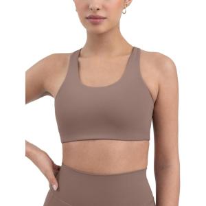 PAVOI ACTIVE Racerback Supportive Sports Bras for Women – High Support Scoop Neck Gym Workout Bra Removable Pads – HiPerform(Teak)