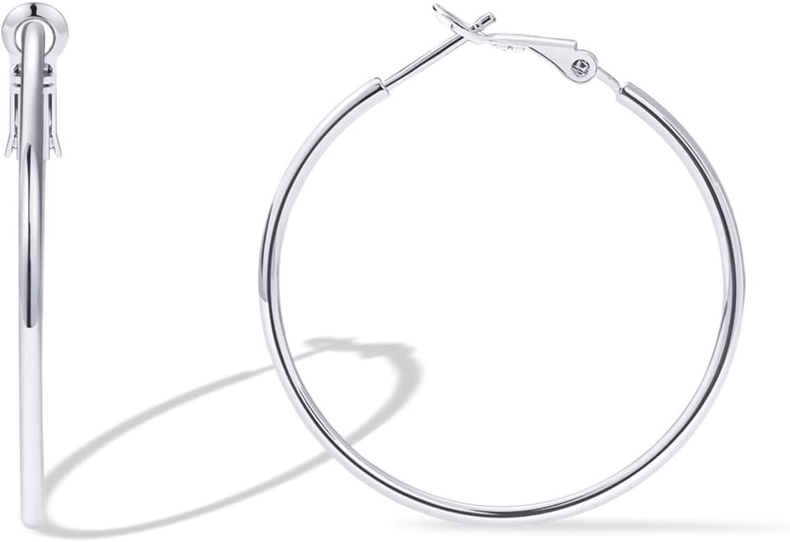 imagePAVOI 14K Gold Plated 925 Sterling Silver Post Hoops Large Hoops Earring Lightwight Gold Hoop Earrings for WomenWhite Gold