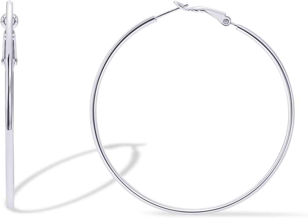 imagePAVOI 14K Gold Plated 925 Sterling Silver Post Hoops Large Hoops Earring Lightwight Gold Hoop Earrings for WomenWhite Gold