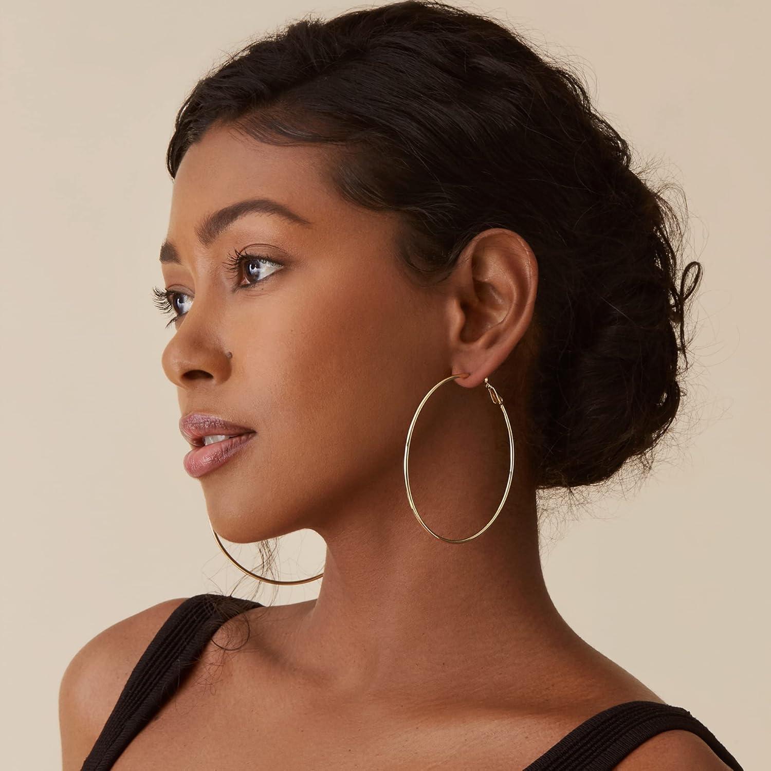 imagePAVOI 14K Gold Plated 925 Sterling Silver Post Hoops Large Hoops Earring Lightwight Gold Hoop Earrings for WomenWhite Gold