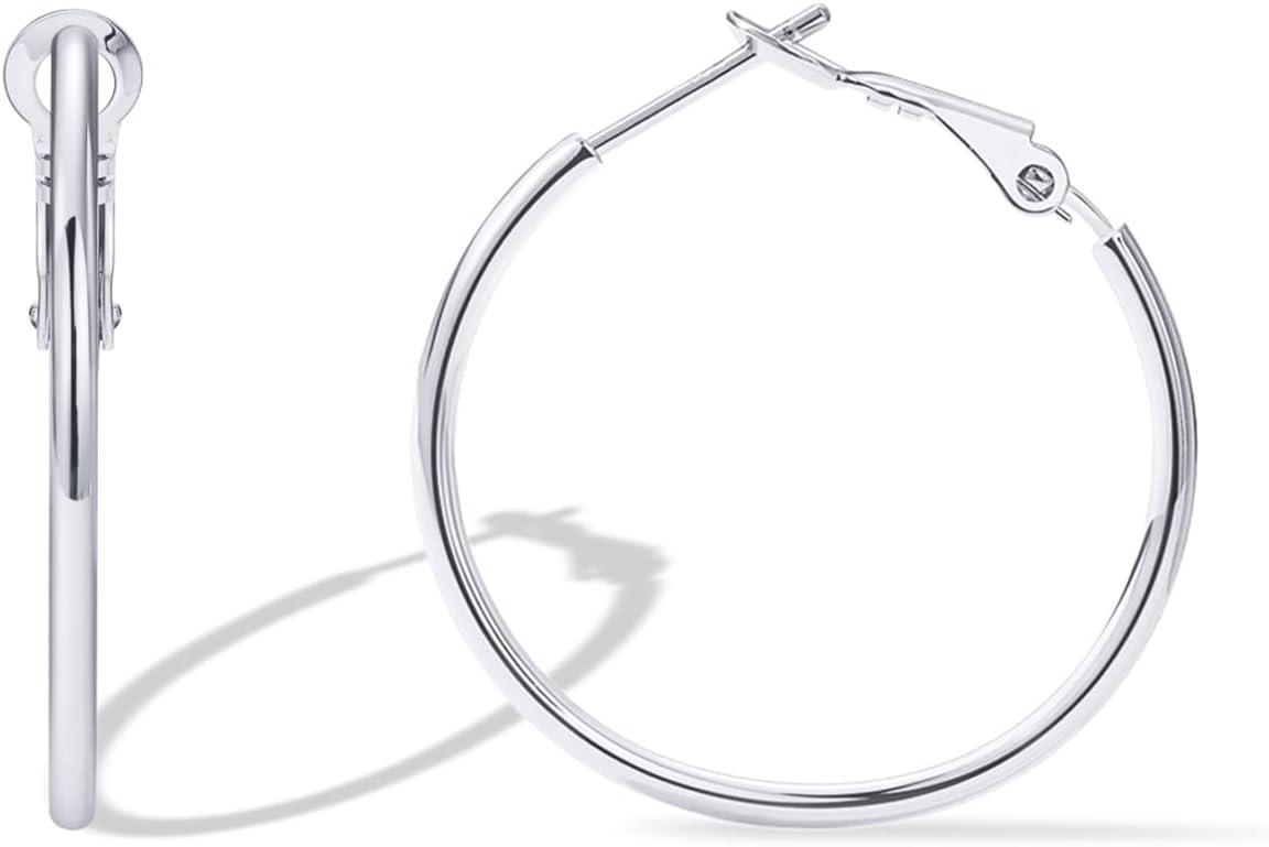 imagePAVOI 14K Gold Plated 925 Sterling Silver Post Hoops Large Hoops Earring Lightwight Gold Hoop Earrings for WomenWhite Gold